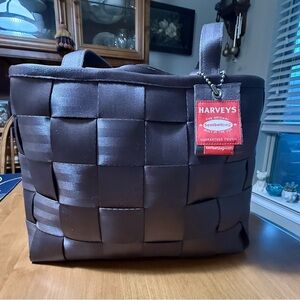 Harveys Large Woven Seatbelt Tote in Taupe Brown with Red Tag
